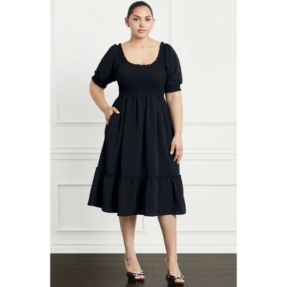 Hill House Dresses & Skirts - Hill House Louisa Nap Dress Black Crepe Polyester Midi Smocked Pockets size L